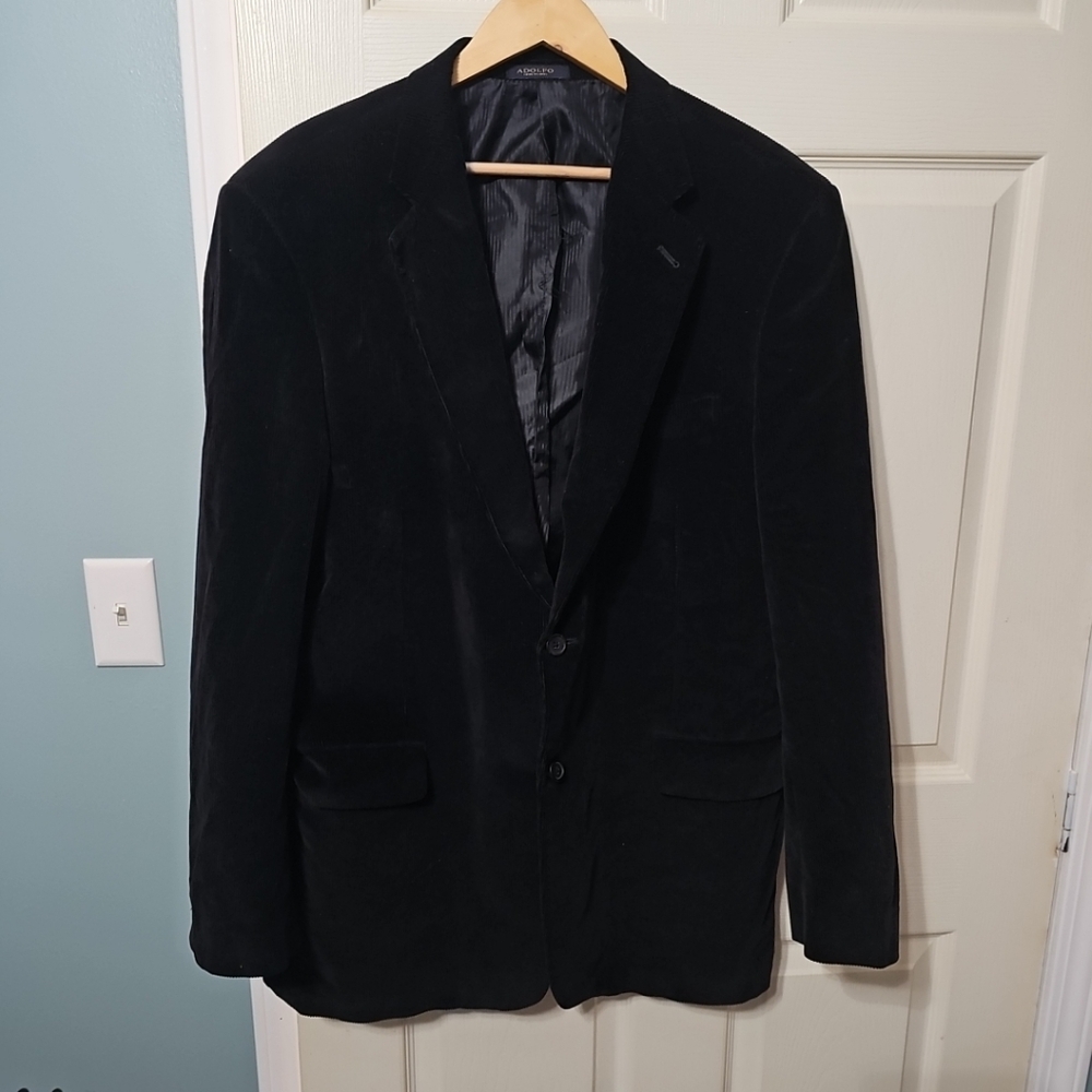 Adolfo Black Corduroy Blazer Jacket Sport Coat Mens Size 44L Excellent Pre-Owned